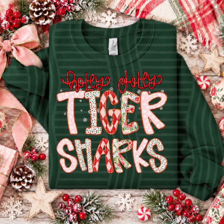 Tiger Sharks Holly Jolly Confetti Mascots DTF transfer