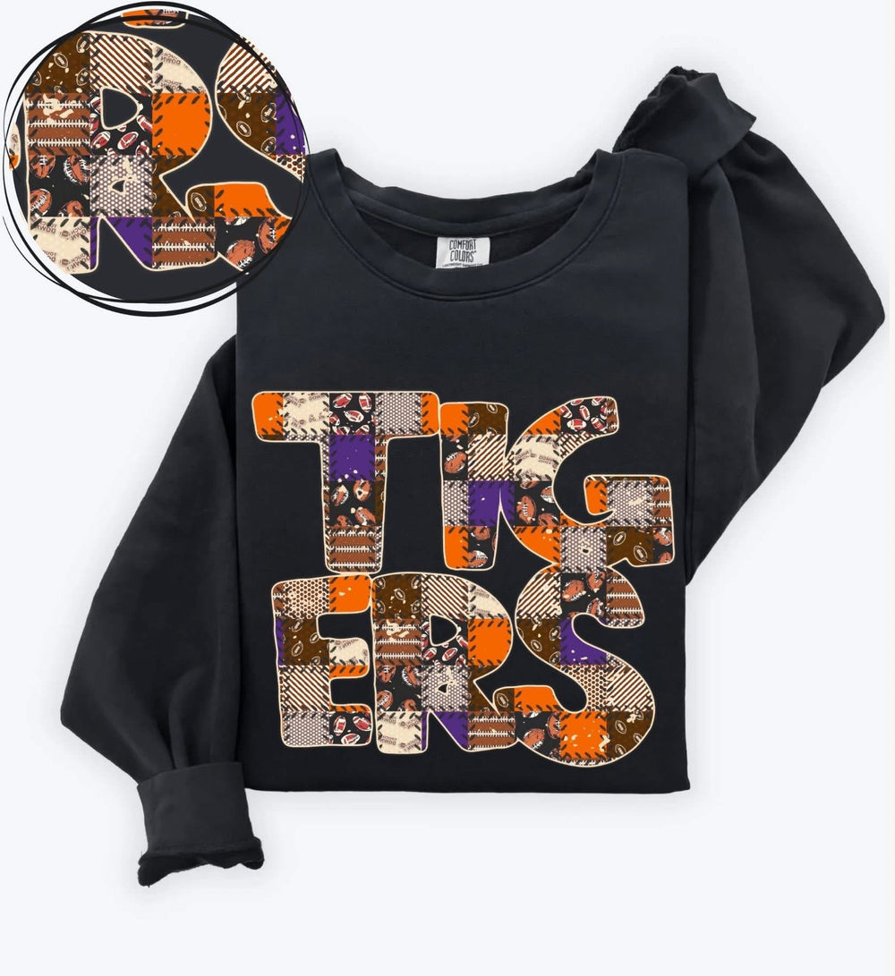 Tigers Football Quilted Orange Purple DTF transfer design – image 1