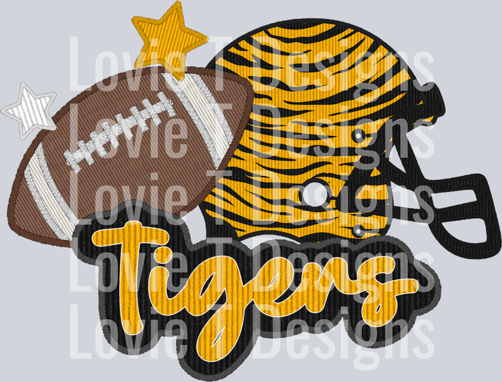 Tigers Helmet and Football Faux Applique