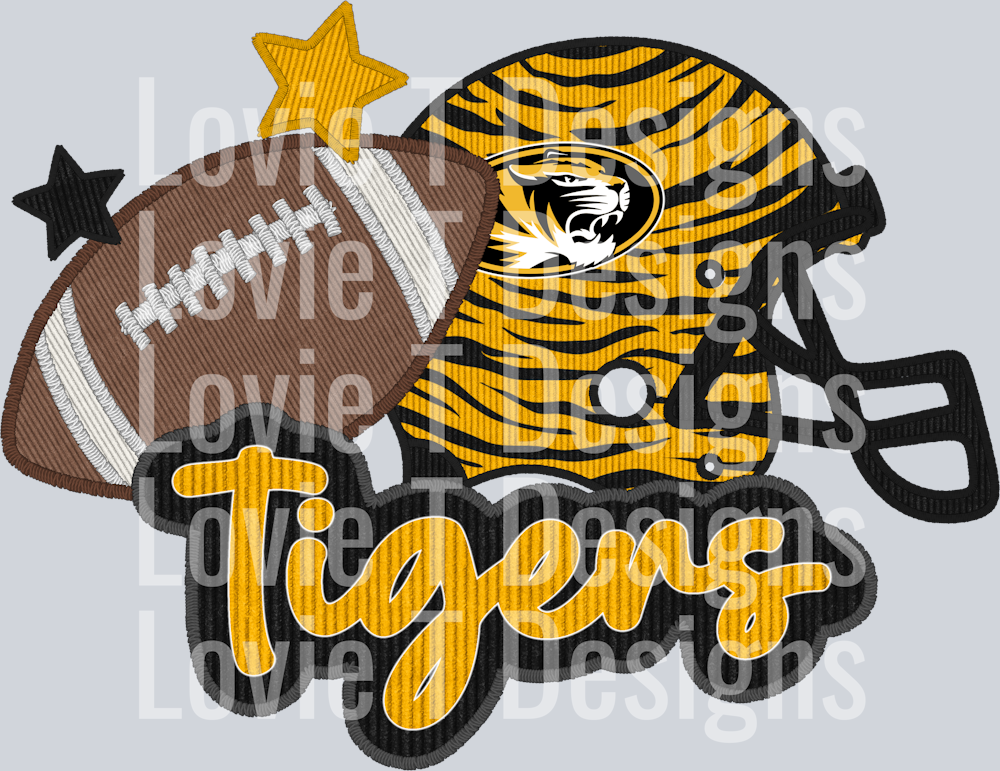 Tigers Helmet and Football Faux Applique