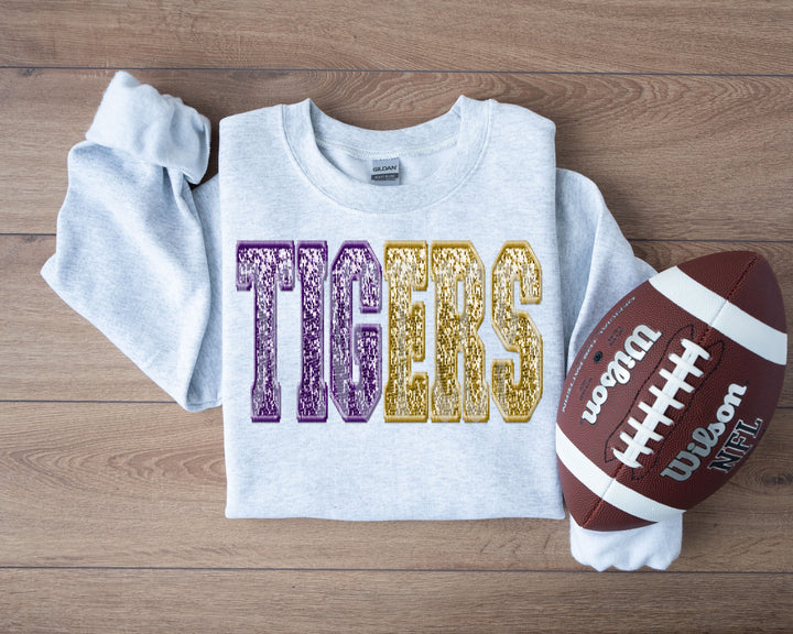 TIGERS SPLIT SEQUIN PURPLE AND GOLD