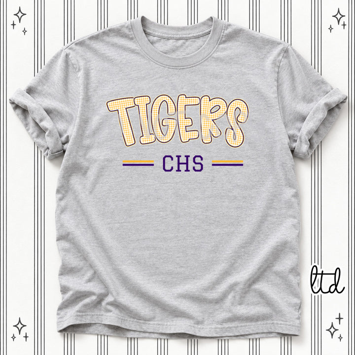 Tigers CHS Purple Yellow Gold Gingham School Spirit DTF transfer