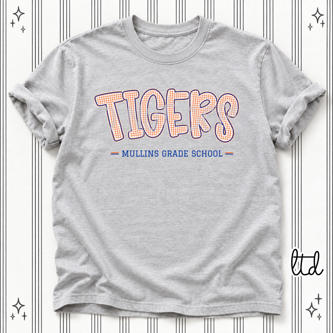 Tigers Mullins Grade School Royal Orange Gingham School Spirit DTF transfer