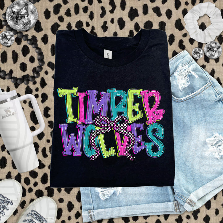Timberwolves Checker Neons Stacked mascot DTF transfer