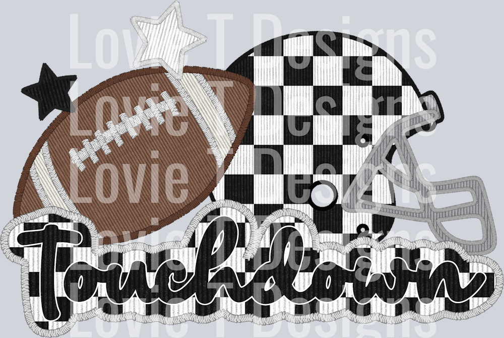 Touchdown Checkered Helmet and Football Faux Applique