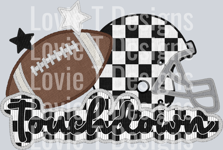 Touchdown Checkered Helmet and Football Faux Applique