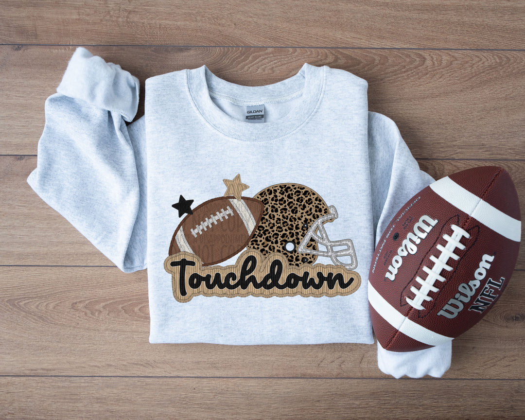 TOUCHDOWN HELMET AND FOOTBALL FAUX APPLIQUE