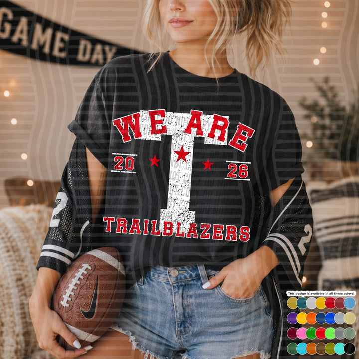 Trailblazers Varsity Initials White Outline Mascots DTF transfer