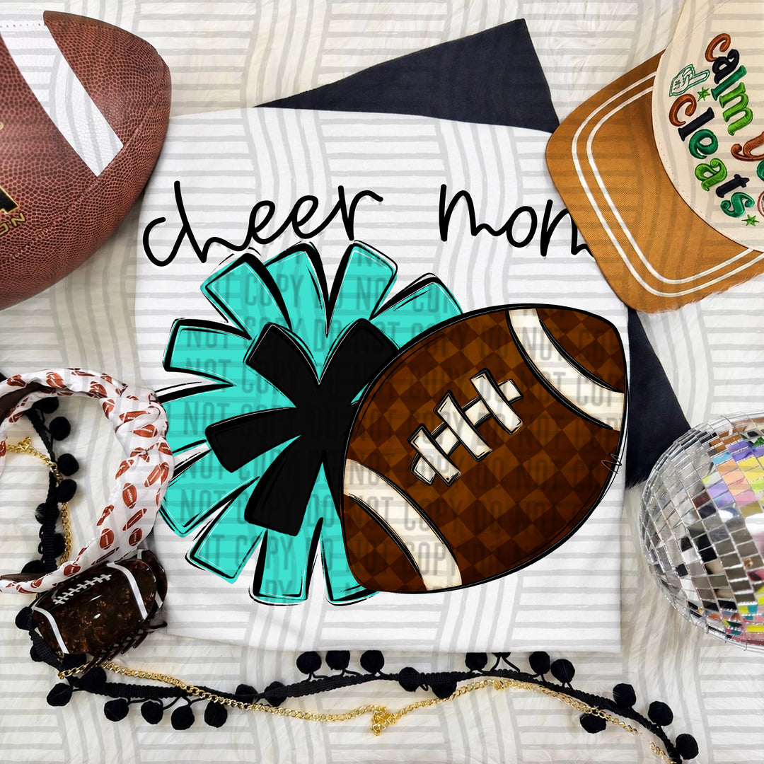 Cheer Mom DTF transfer in Turquoise & Black