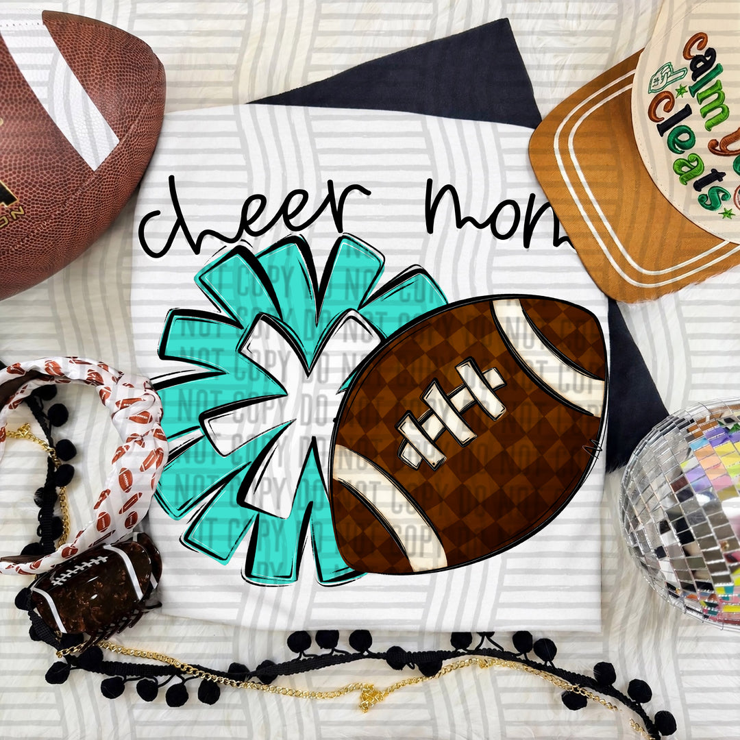 Cheer Mom DTF transfer in Turquoise & White