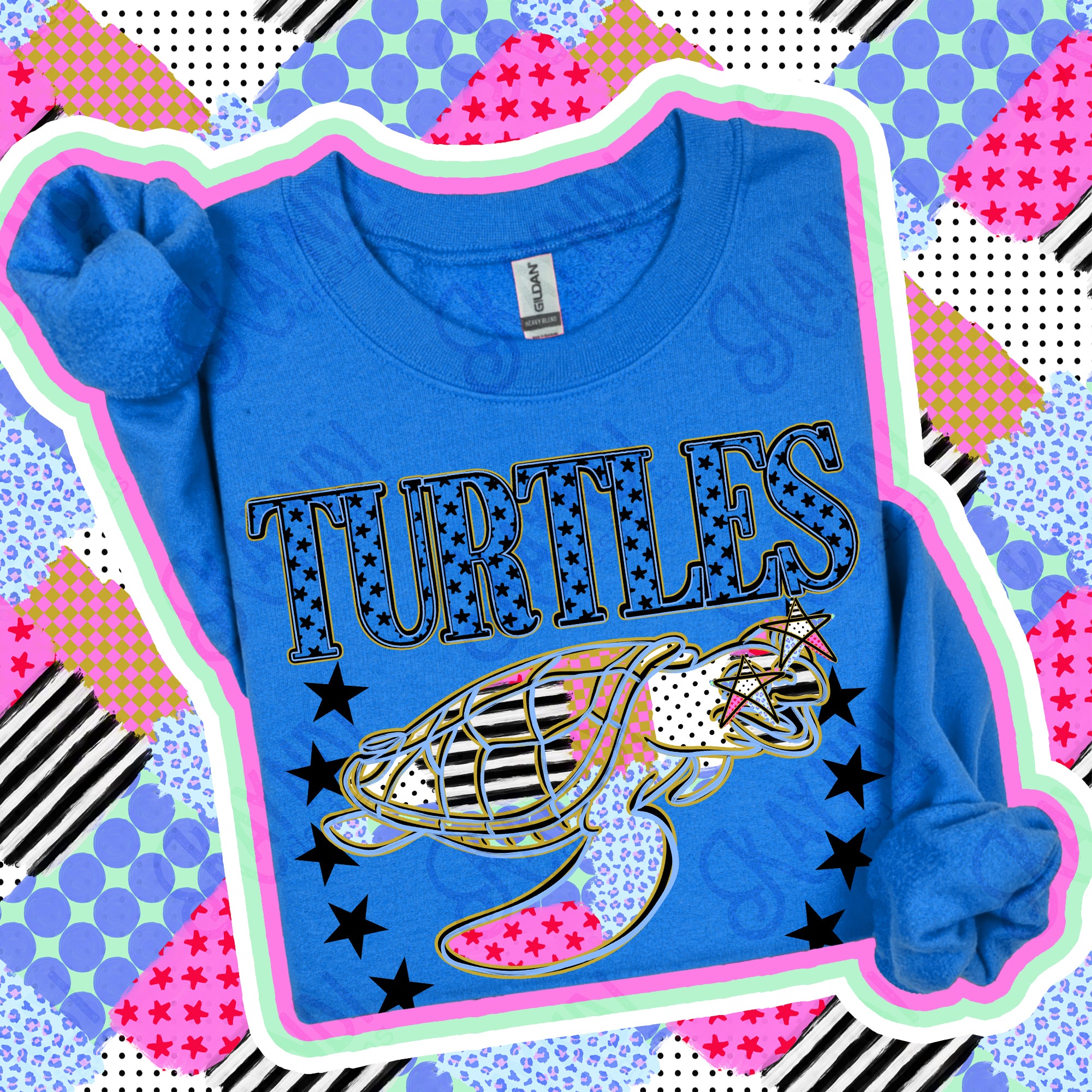 Patchwork Varsity Stars Mascots Turtles design