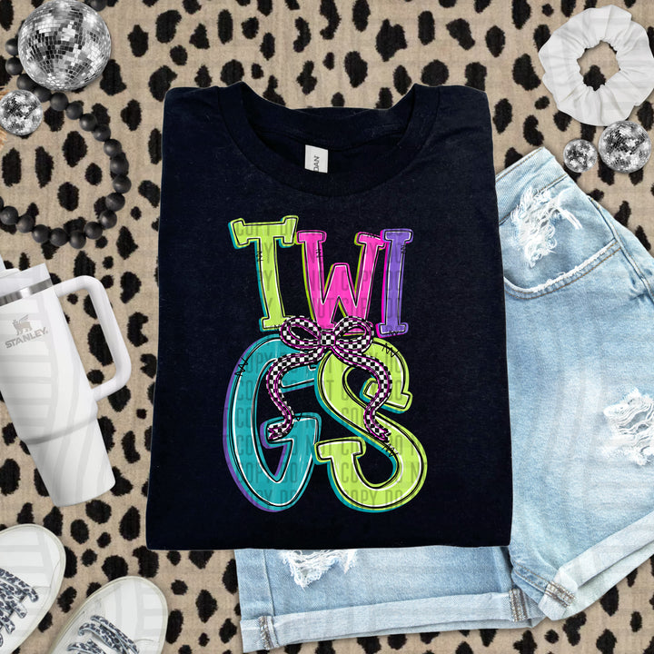 Twigs Checker Neons Stacked mascot DTF transfer