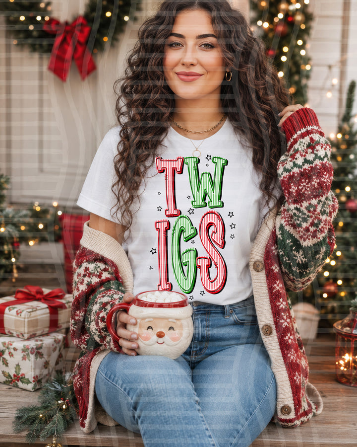 Twigs Red and Green Christmas Seersucker Mascots DTF transfer
