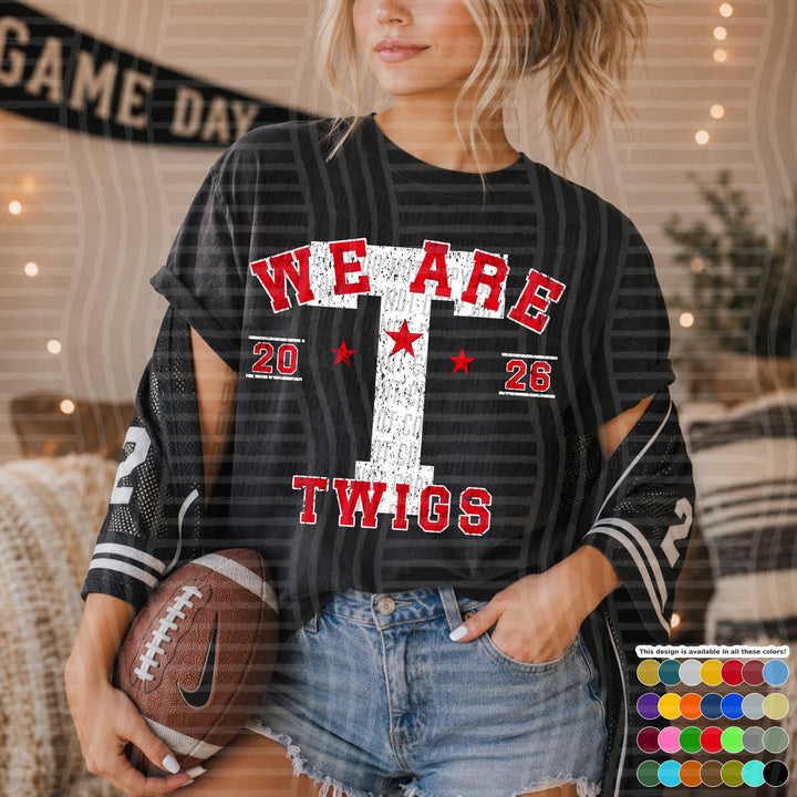 Twigs Varsity Initials White Outline Mascots DTF transfer
