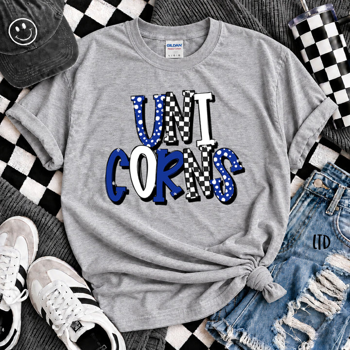 Unicorns Royal Blue White Dot Dot Check Mix Mascots DTF transfer mockup