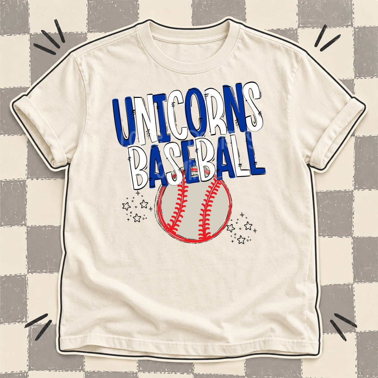 Team Go Baseball Mascots Unicorns Royal Blue White design