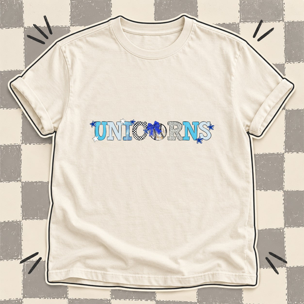 Mixed Doodle Baseball Mascots – Mascot Colors Unicorns Royal Blue White design