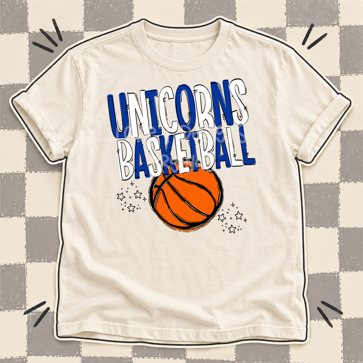 Team Go Basketball Mascots Unicorns Royal Blue White design