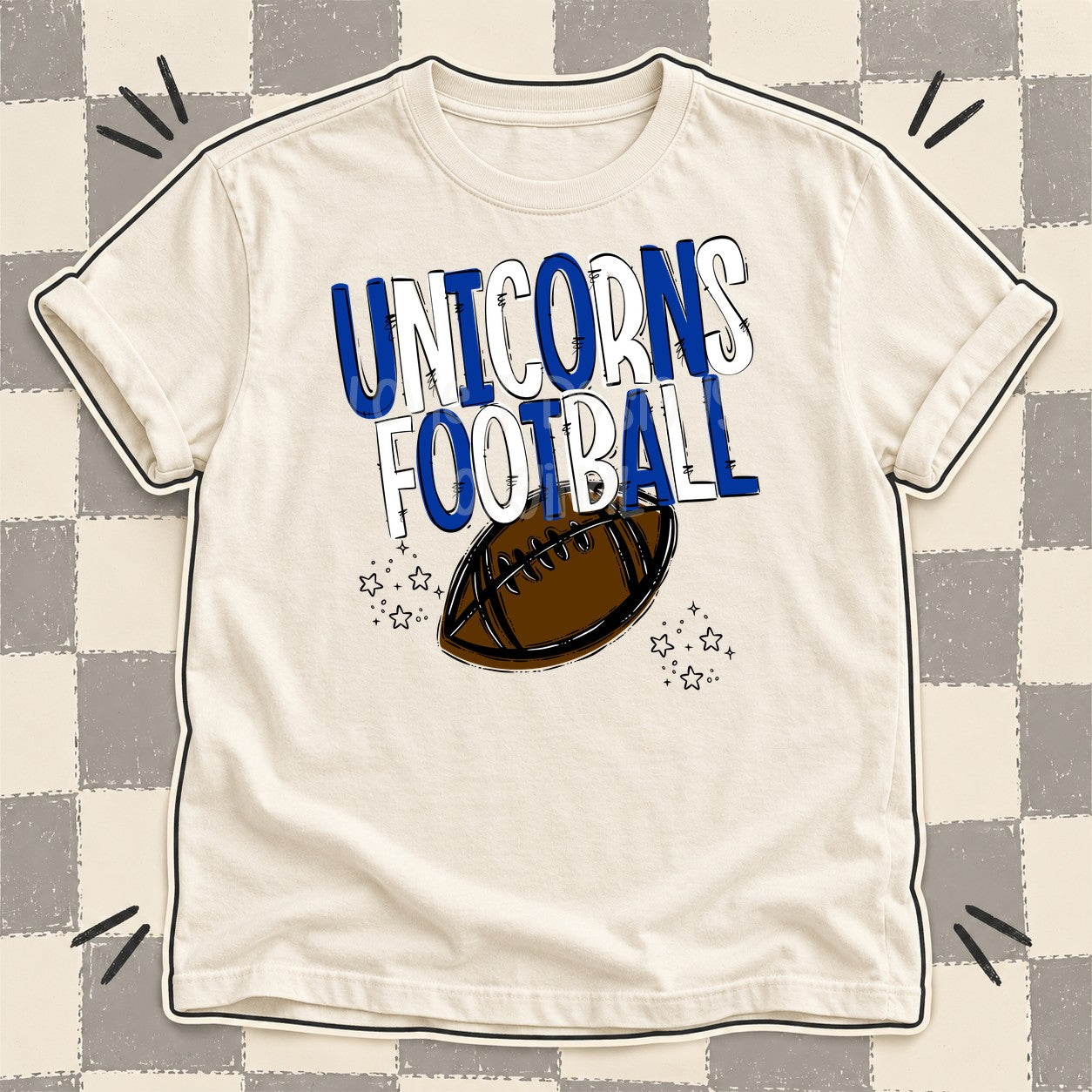 Team Go Football Mascots Unicorns Royal Blue White design