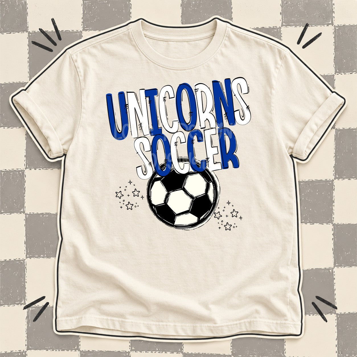 Team Go Soccer Mascots Unicorns Royal Blue White design