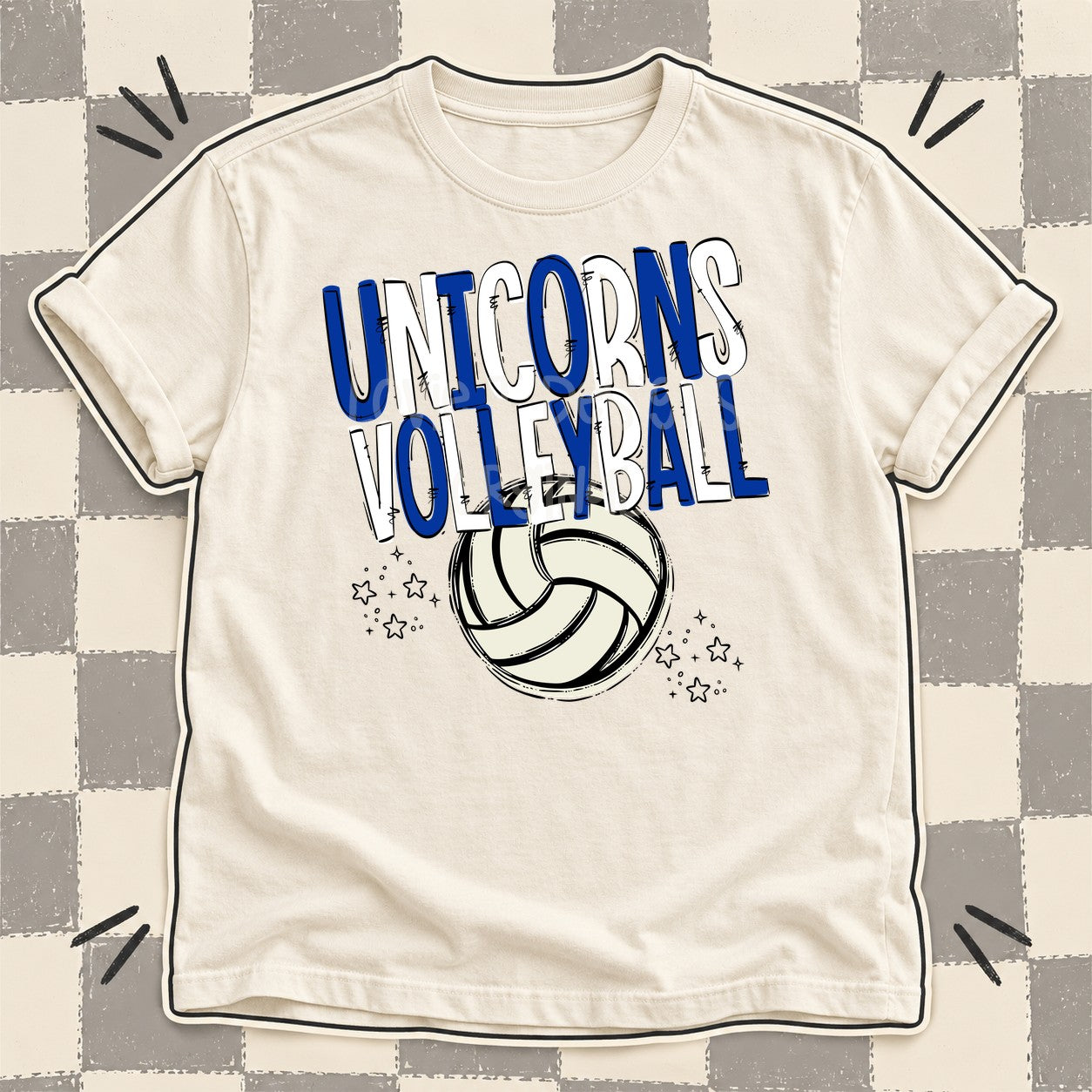 Team Go Volleyball Mascots Unicorns Royal Blue White design