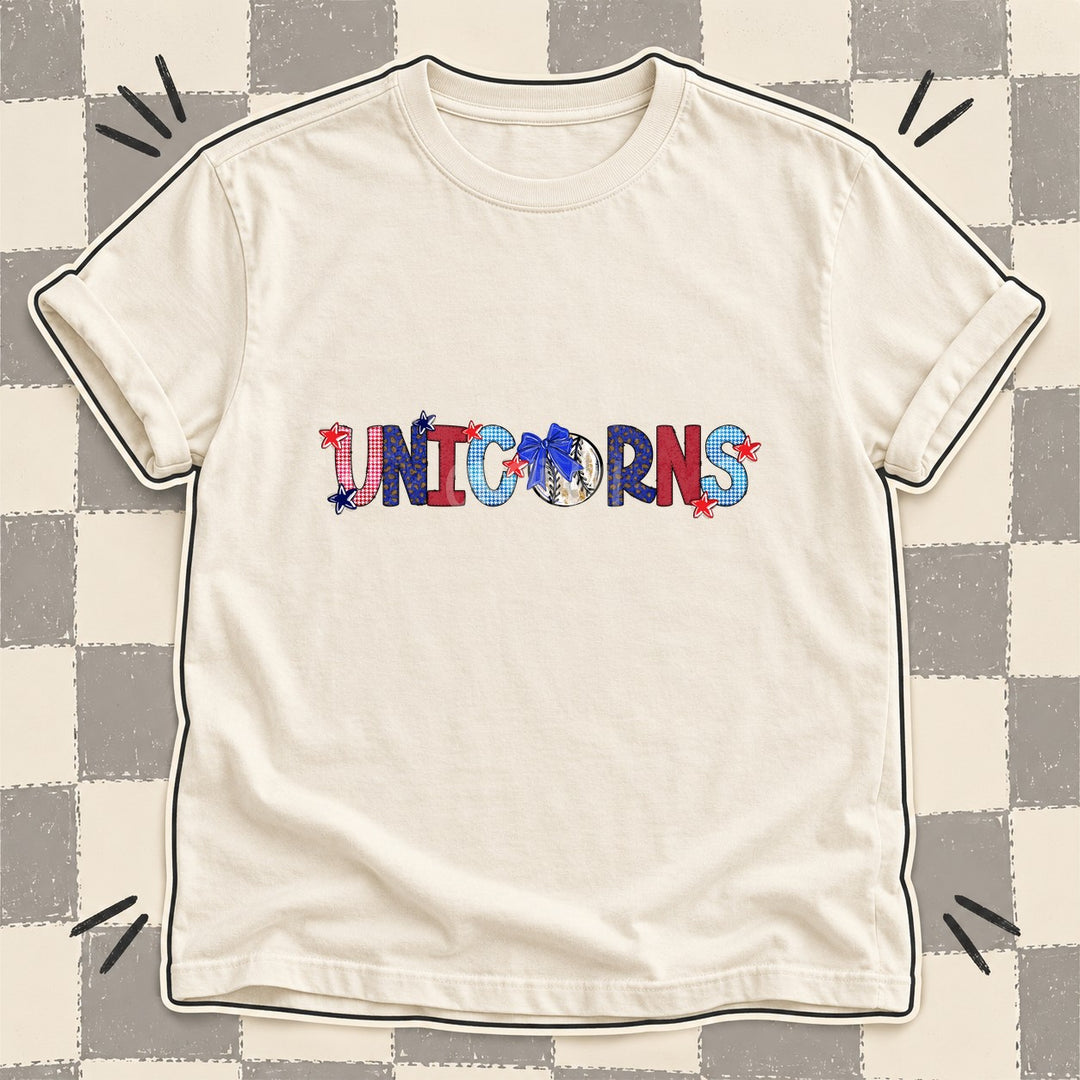 Unicorns Mixed Doodle Baseball Mascots – Red and Royal DTF transfer mockup