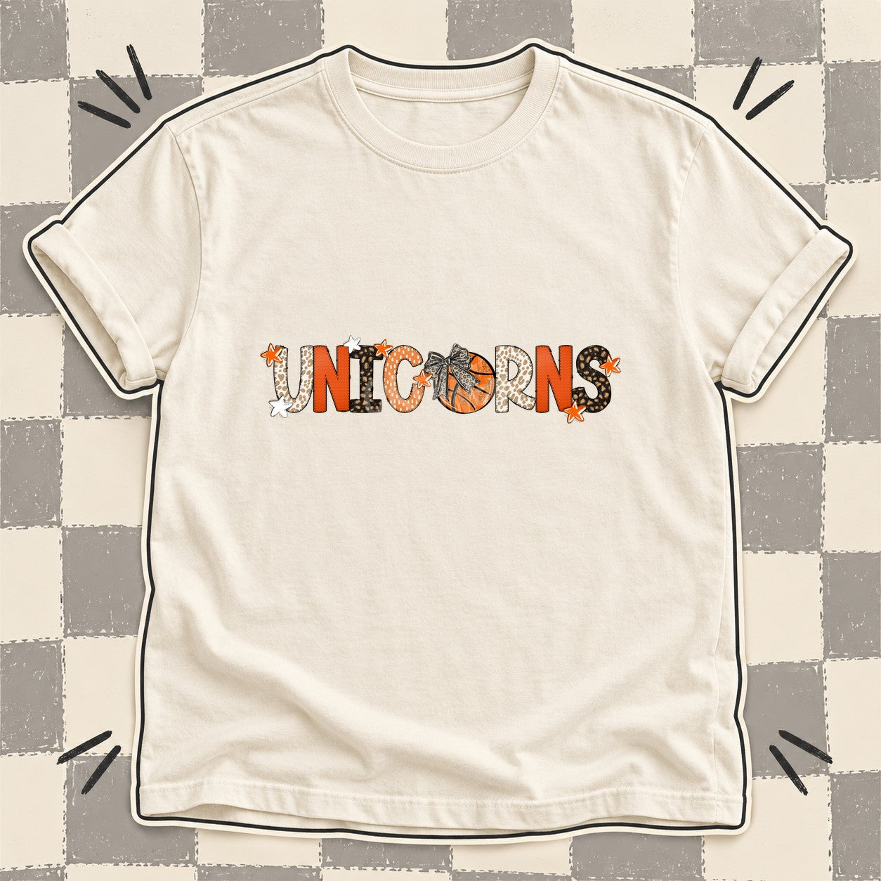 Mixed Doodle Basketball Mascots – Orange and Brown Unicorns design