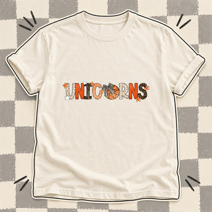 Unicorns Mixed Doodle Basketball Mascots – Orange and Brown DTF transfer mockup