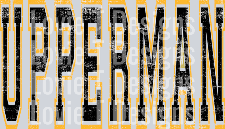UPPERMAN BLACK AND YELLOW GOLD GRUNGE MASCOT