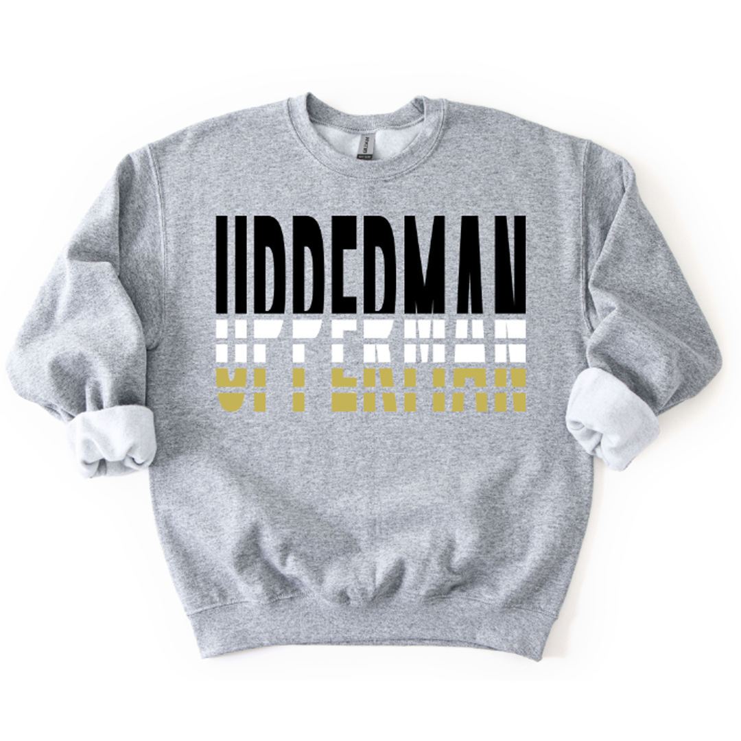 Upperman Split Varsity Black White and Vegas Gold – DTF Transfer
