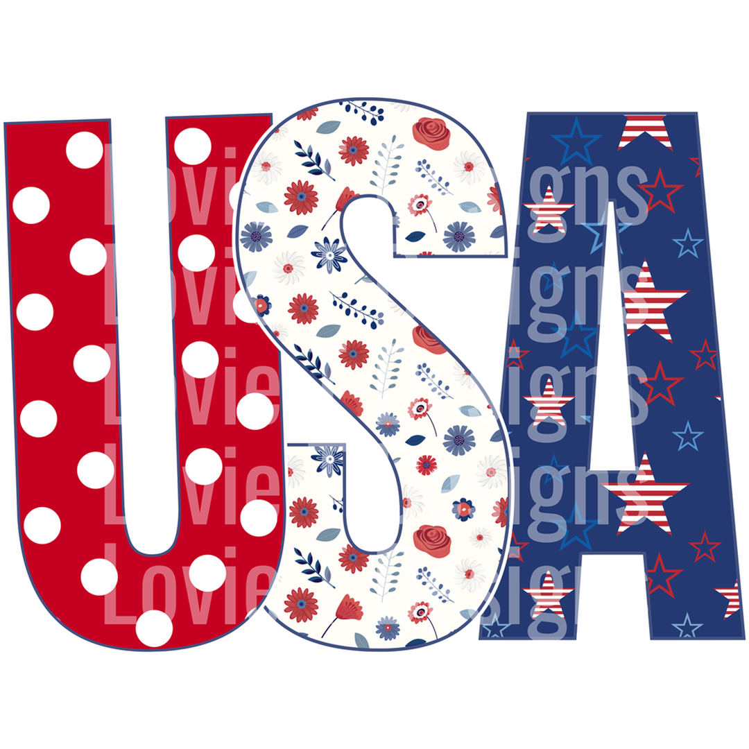 USA Stars, Floral and Polka Dots – DTF Transfer