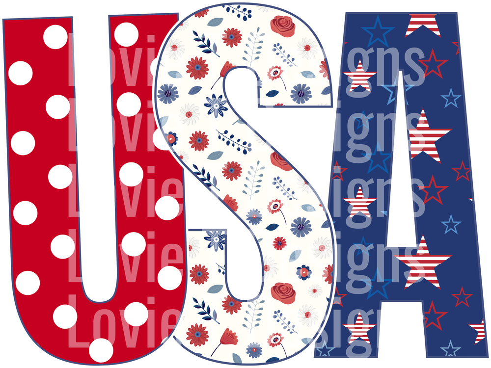 USA Stars Floral Dots DTF transfer design