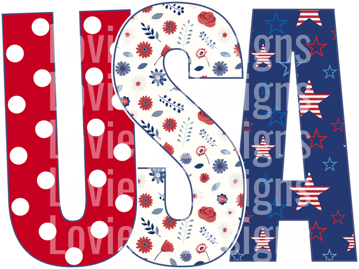 USA Stars Floral Dots DTF transfer design