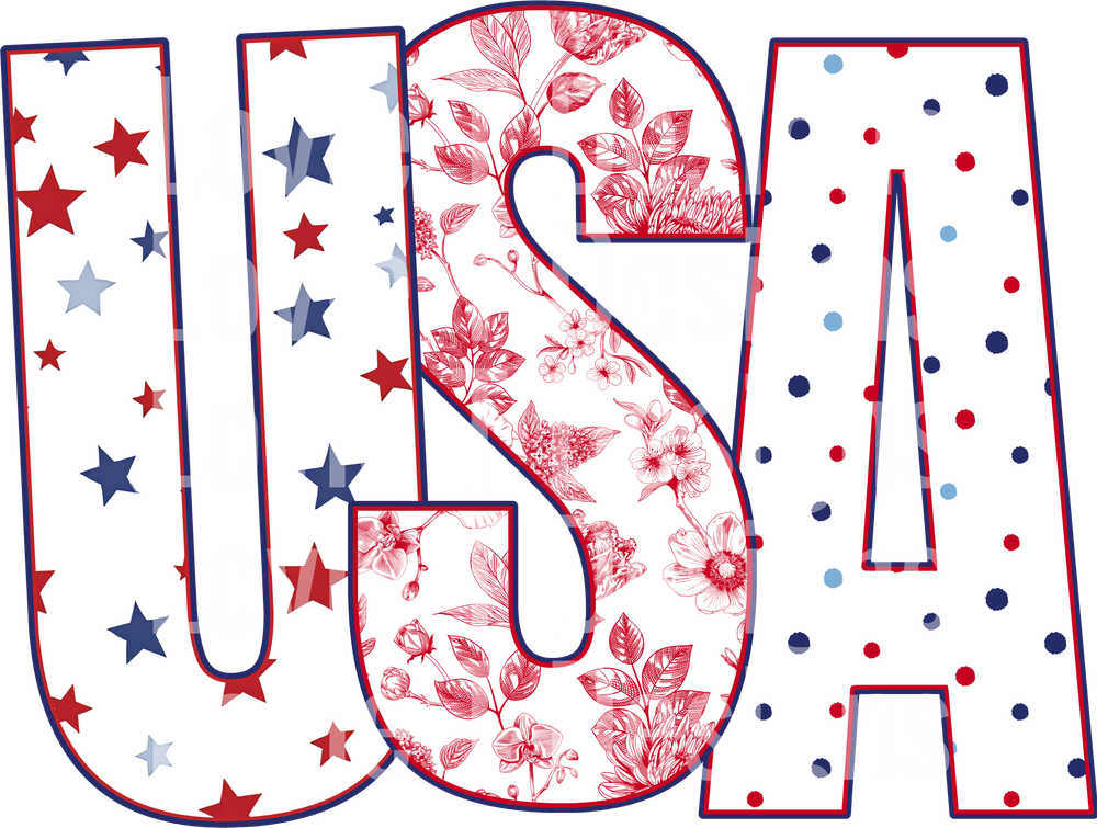 USA Stars Floral White DTF transfer design