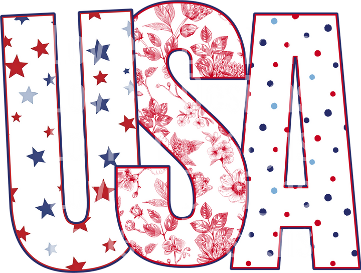 USA Stars Floral White DTF transfer design