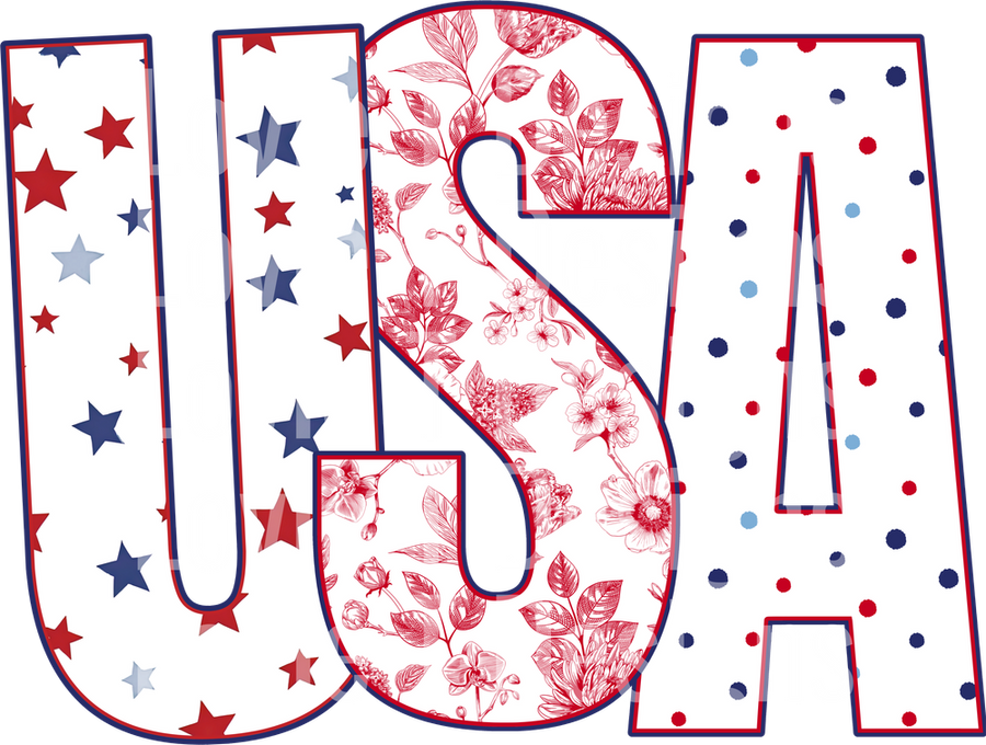 USA STARS, FLORAL AND POLKA DOTS WHITE