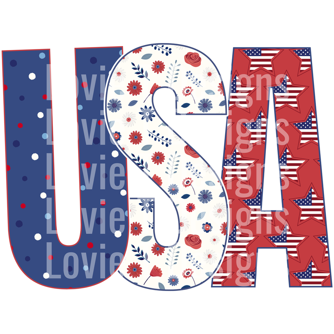 USA Vintage Floral, Stars and Polka Dots – DTF Transfer