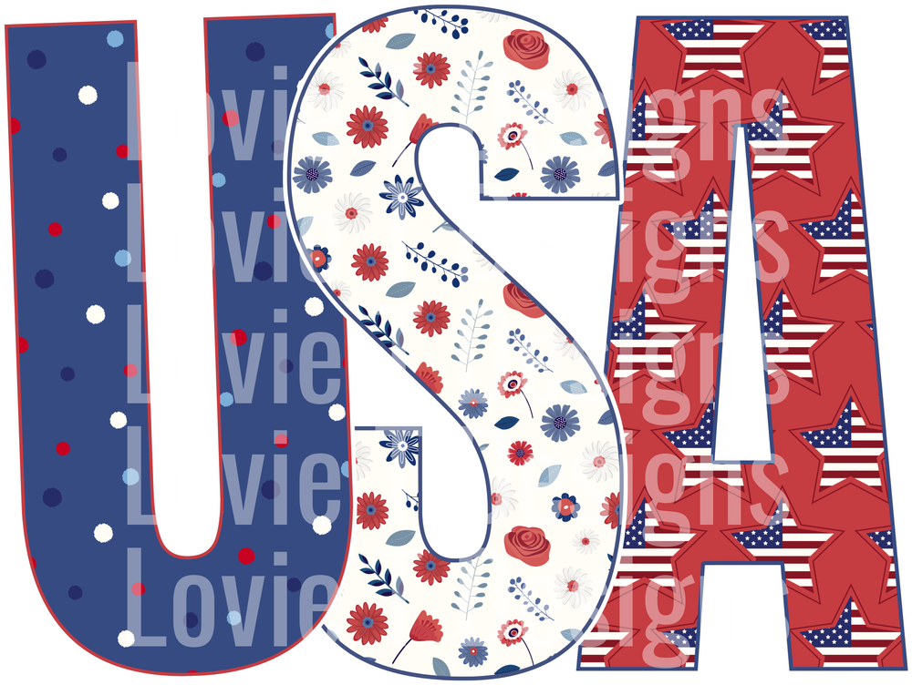 USA Vintage Floral Stars DTF transfer design