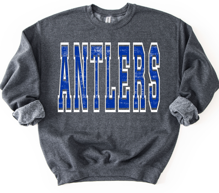 Varsity Oversized Antlers Royal and White DTF transfer design – image 1