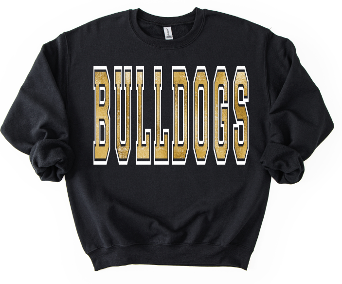 Varsity Oversized Bulldogs Metallic Gold and White DTF transfer design – image 1