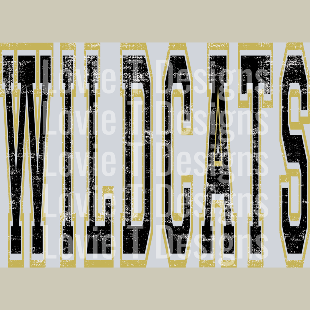 Varsity Oversized Wildcats Black and Vegas Gold – DTF Transfer