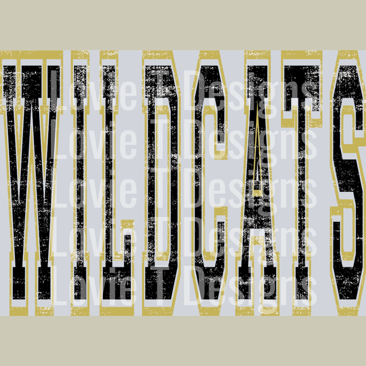 Varsity Oversized Wildcats Black and Vegas Gold – DTF Transfer