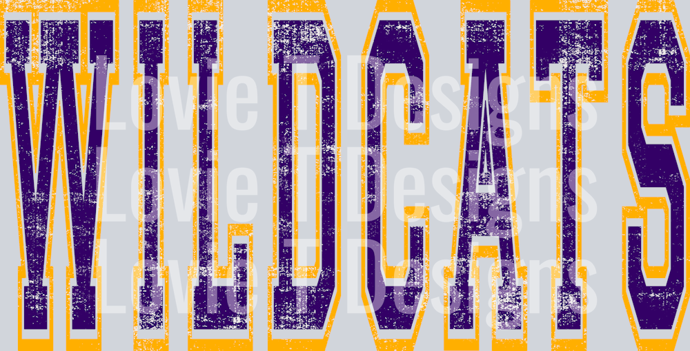 VARSITY OVERSIZED WILDCATS YELLOW GOLD AND PURPLE