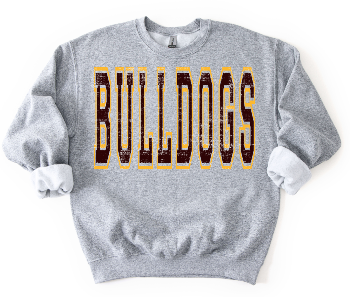 Varsity Style Bulldogs Maroon and Yellow Gold DTF transfer design – image 1