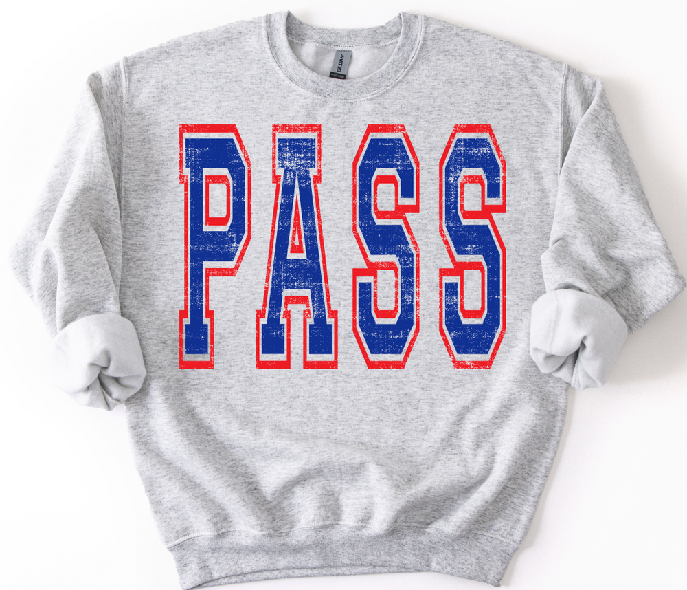 Varsity Style Pass Royal and Red DTF transfer design – image 1