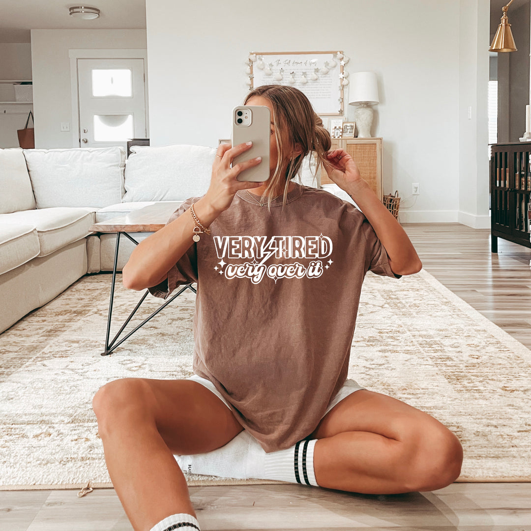 Very Tired Very Over It Single Color White DTF transfer design – image 1
