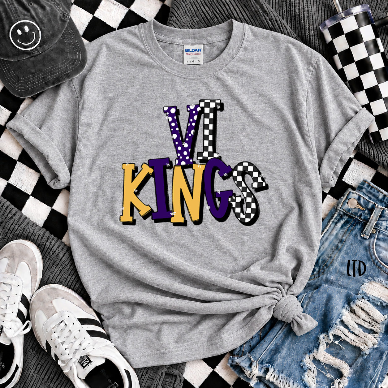 Dot Dot Check Mix Mascots Vikings Purple Yellow Gold design