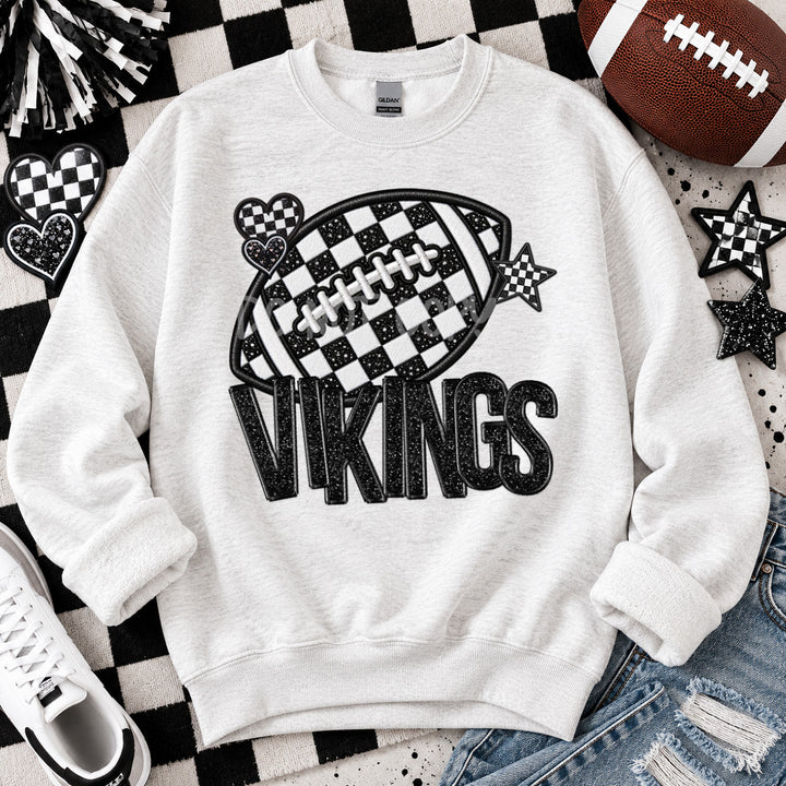 Vikings Checkered Football Faux Embroidery mascot DTF transfer