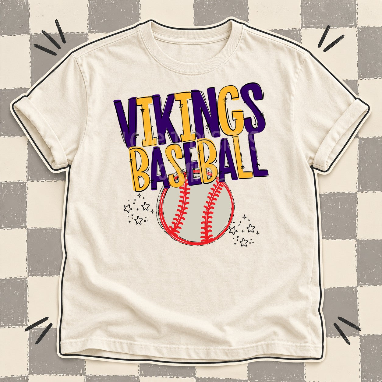 Team Go Baseball Mascots Vikings Purple Yellow Gold design