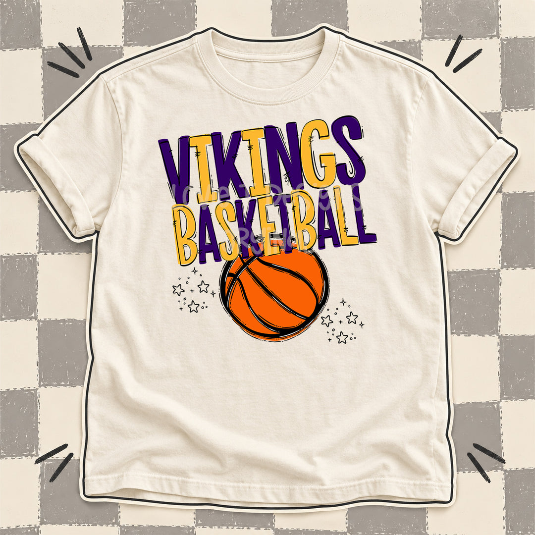 Vikings Purple Yellow Gold Team Go Basketball Mascots DTF transfer